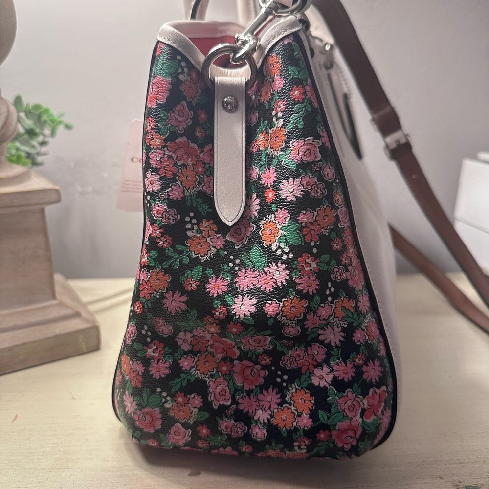 Coach Margo Chalk White with Pink Floral Detail Satchel Crossbody Bag - Picture 2 of 11